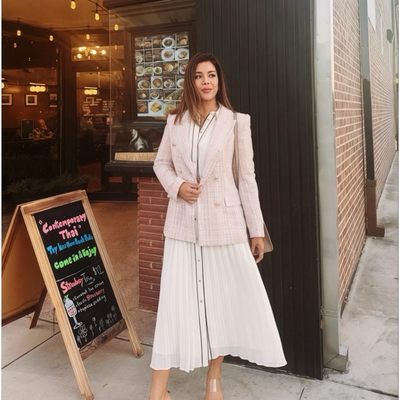 Zara Pink & Silver Tweed Blazer Double Breasted Tailored Jacket Size L NWT - Picture 5 of 14